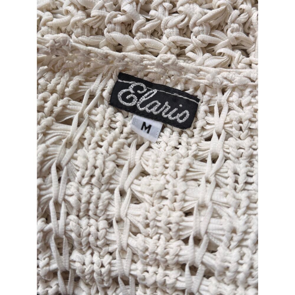 Vintage 90s Crochet Shrug Sweater | Cream Open Weave Knit Bolero | M - Picture 8 of 8